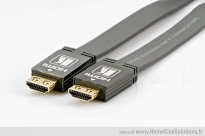 To 1 meter flade HDMI-kabler fra Kramer Electronics med forgyldte stik, mørkegrå, på hvid baggrund