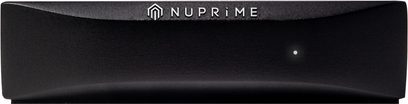 Síťový audio přehrávač Nuprime Omnia Stream Mini v černé barvě, pohled zepředu, podlouhlý obdélníkový tvar orientovaný horizontálně