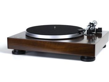Tocadiscos de vinilo Music Hall Classic de madera y metal, plato de aluminio, brazo recto, sin tapa, vista superior