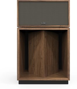Reproduktorová sestava Klipsch La Scala AL6 s přední stranou z ořechového dřeva, povrchovou úpravou z ořechového dřeva a černou mřížkou