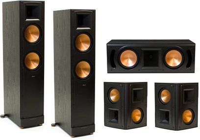 Klipsch RF-82 MKII + RC62 Lautsprecherpaket schwarz: 2 Standlautsprecher, 1 Centerlautsprecher, 2 Regallautsprecher, dunkle Holzoptik, Kupfermembranen