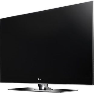 LG 42SL8000 fladskærms-TV i sort, set forfra, placeret på en metalstøtte