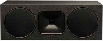MartinLogan Foundation C1 centralhøjttaler i mat sort, set forfra, med to runde højttalere og en rektangulær centraldiskantenhed