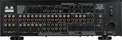 Rotel RSP-1570 sort audio-/videforstærker, bagside, nærbillede, mange stik og tilslutninger