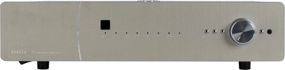 Roksan K3 Entegre Amplifikatör antrasit, önden görünüm, koyu gri ön panel, 6 düğme, 1 kontrol düğmesi, 1 kulaklık girişi