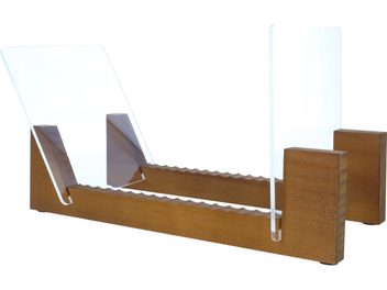 Mobile e contenitore per giradischi Enova HIFI VR 40 WP con struttura in legno marrone, supporti laterali in acrilico trasparente