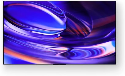 Televisore Sony BRAVIA 6 K65A60 2026 nero, vista frontale, con immagine astratta blu e viola sullo schermo