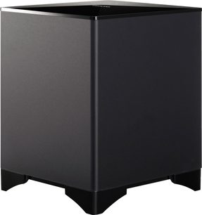 Rektangulært, mattsort Onkyo LS7200 basshøjttaler, set forfra i let nedadgående vinkel