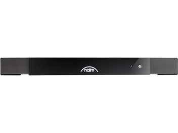 Amplificatore di potenza Naim CI-NAP 101, vista frontale, case rettangolare nero, frontale con logo "naim" illuminato al centro