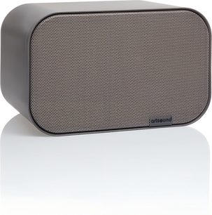 Компактна Hi-Fi акустична система ArtSound UNI20, сірий колір, заокруглений антрацитовий корпус, фронтальна панель із світлою металевою решіткою, вид спереду