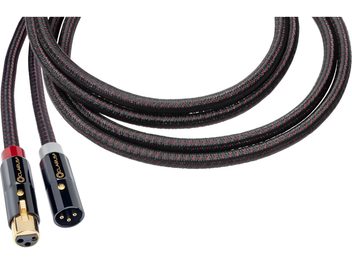 AES/EBU digitalt audiokabel med sort og rød flettet kappe, sorte XLR-han- og hunstik med gulddetaljer