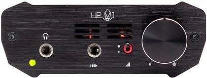 Fostex HP-V1 hovedtelefonforstærker, mat sort frontpanel med knapper, jackstik, LED og sølvfarvet volumeknap