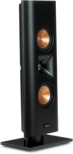 Altavoz de pared Klipsch RP-240D negro sobre soporte, doble altavoz de cobre y tweeter central