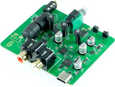 Аудіоперетворювач DAC iFi Audio Uno, зелена друкована плата з чорними та сріблястими електронними компонентами, вид зверху
