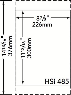 Boston Acoustics HSi485 indbygningshøjttaler til loft, teknisk diagram med dimensioner i millimeter og tommer