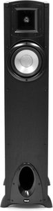 Black Klipsch Synergy F-10 floor-standing speaker, front view, with woofer, tweeter, and bass reflex port