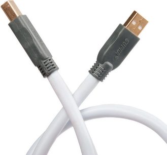 Кабель USB Supra USB 2.0 A до B 3 м білий, сірі конектори, вигляд спереду, видимі кінці