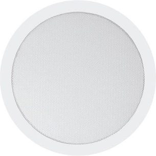 Bowers & Wilkins CCM 636 indbygningshøjttaler til loft, set forfra, med hvid, perforeret, rund metalrist