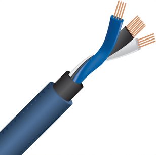 Kabel til subwoofer Oasis 10 Mono 6m, blå kappe, tværsnitsdesign, snoede ledere i blå, hvid og sort, kobbertråde