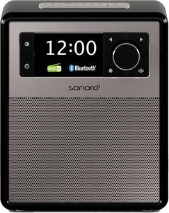 Sonoro Easy radio i sort blank og sølv, retro-moderne look, LCD-skærm, knapper på forsiden og toppen