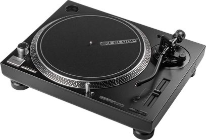 Вініловий DJ-програвач Reloop RP 5000 MK4 чорного кольору, алюмінієвий диск із сріблястим кантом, S-подібний тонарм і бічний пітч-фейдер