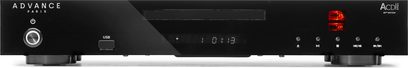 Advance Paris ACD Apex CD-afspiller, sort, metalkabinet, frontview, CD-slot, display, USB-port, knapper, røde rør
